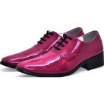 Pink Fushia Patent Leather Point Head Lace Up Mens Oxfords Dress Shoes